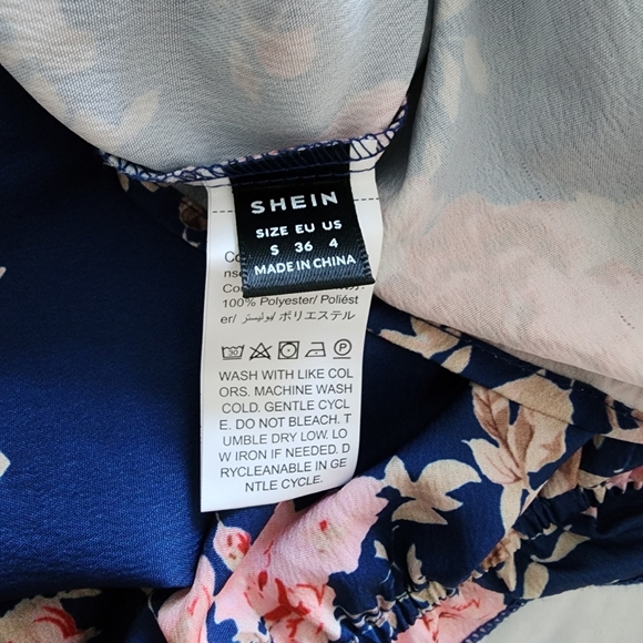 Womens Blouse Top Small Navy Blue Floral Ruffle Off-Shoulder - Picture 4 of 5